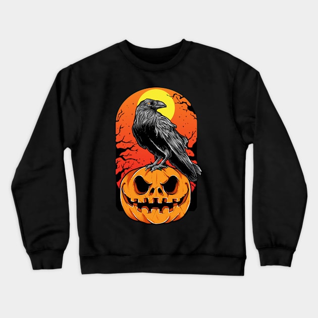 Halloween crow and pumpkin Crewneck Sweatshirt by sharukhdesign